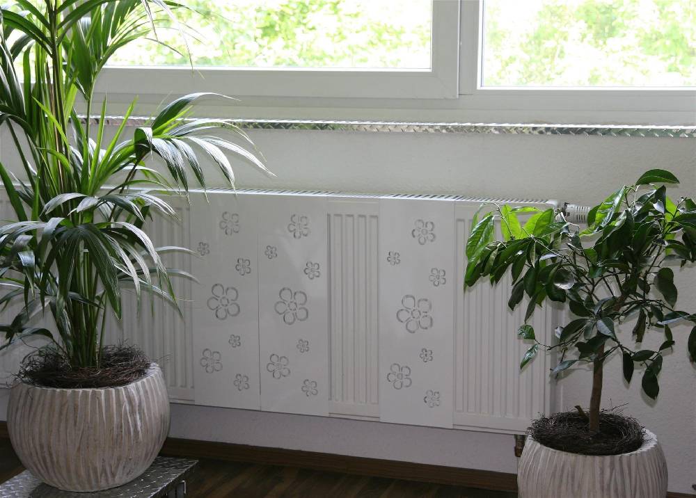 Szagato Heizkörperverkleidung 60 x 20cm Design Flower Frame weiß (SET=3 Stück) SZAGATO Heizungsverkleidung Verkleidung Heizkörper Abdeckung für Heizkörper