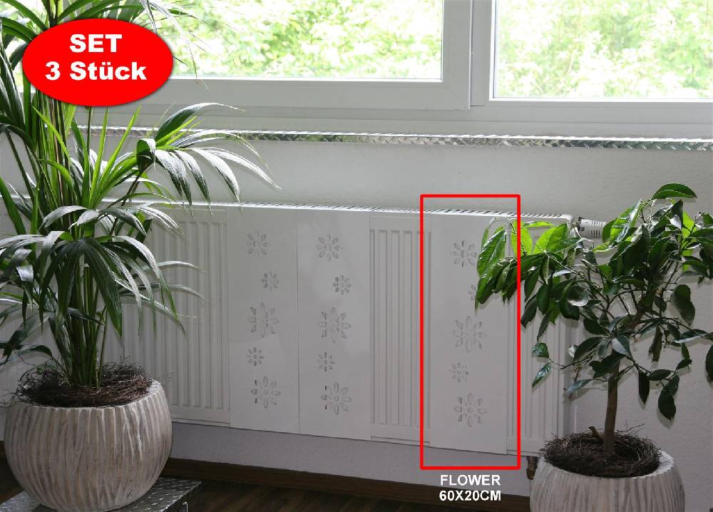 Szagato Heizkörperverkleidung 60 x 20cm Design Flower weiß (SET=3 Stück) SZAGATO Heizungsverkleidung Verkleidung Heizkörper Abdeckung für Heizkörper Kostenloser Versand