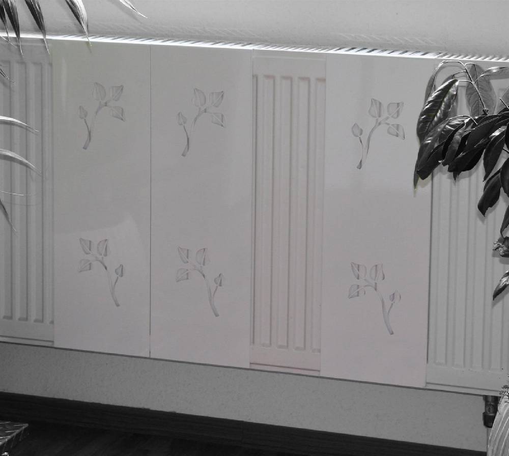 Szagato Heizkörperverkleidung 60 x 20cm Design Leaves weiß (SET=3 Stück) SZAGATO Heizungsverkleidung Verkleidung Heizkörper Abdeckung für Heizkörper