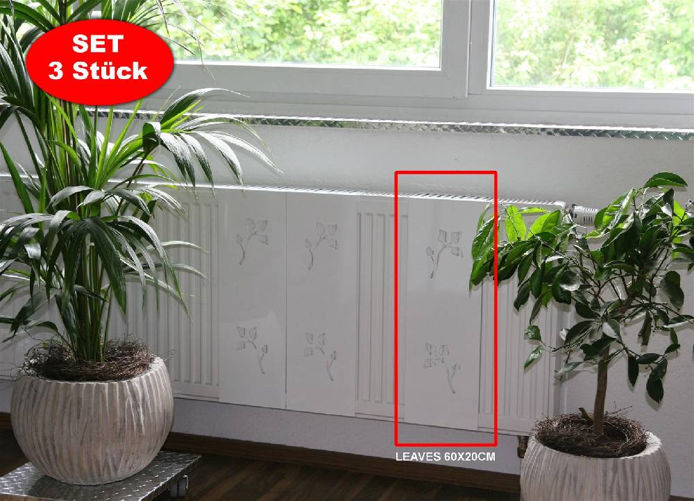 Szagato Heizkörperverkleidung 60 x 20cm Design Leaves weiß (SET=3 Stück) SZAGATO Heizungsverkleidung Verkleidung Heizkörper Abdeckung für Heizkörper Limitierter Zeitrabatt