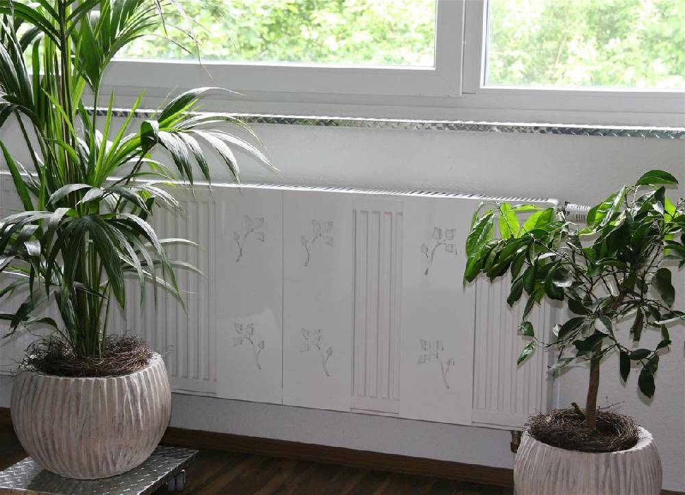 Szagato Heizkörperverkleidung 60 x 20cm Design Leaves weiß 1 Stück SZAGATO Heizungsverkleidung Verkleidung Heizkörper Abdeckung Heizkörper Heizungsabdeckung