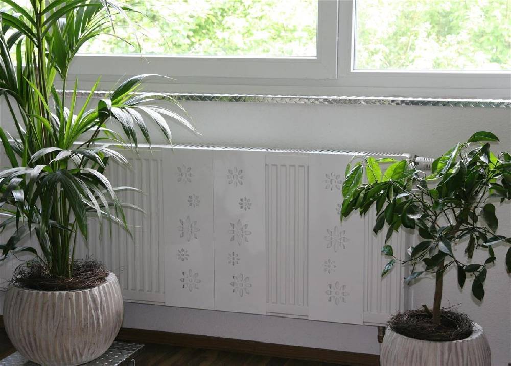 Szagato Heizkörperverkleidung 60x 20cm Design Flower weiß (1 Stück) SZAGATO Heizungsverkleidung Verkleidung Heizkörper Abdeckung Heizkörper Heizungsabdeckung