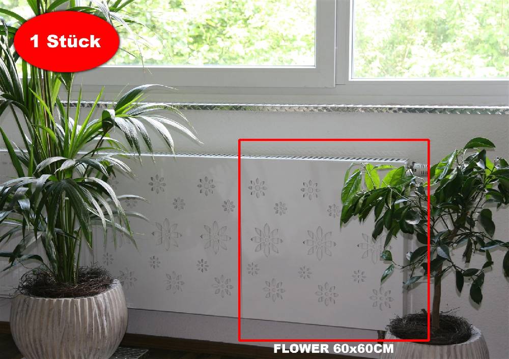 Szagato Heizkörperverkleidung 60x 60cm Design Flower weiß (1 Stück) SZAGATO Heizungsverkleidung Verkleidung Heizkörper Abdeckung Heizkörper Heizungsabdeckung Versandkostenfrei