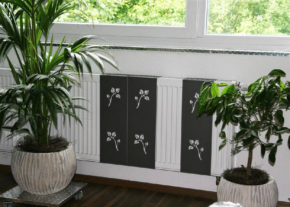 Szagato Heizkörperverkleidung 60x20cm Design Leaves anthrazit moon SET=3 Stück SZAGATO Heizungsverkleidung Verkleidung Heizkörper Abdeckung für Heizkörper