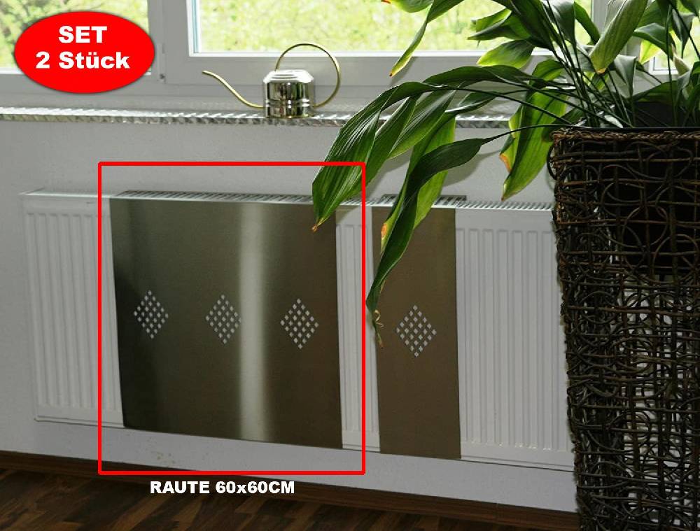 Szagato Heizkörperverkleidung Edelstahl 60 x 60cm Design Raute (SET=2 Stück) SZAGATO Heizungsverkleidung Verkleidung Heizkörper Abdeckung für Heizkörper Weihnachtsangebot