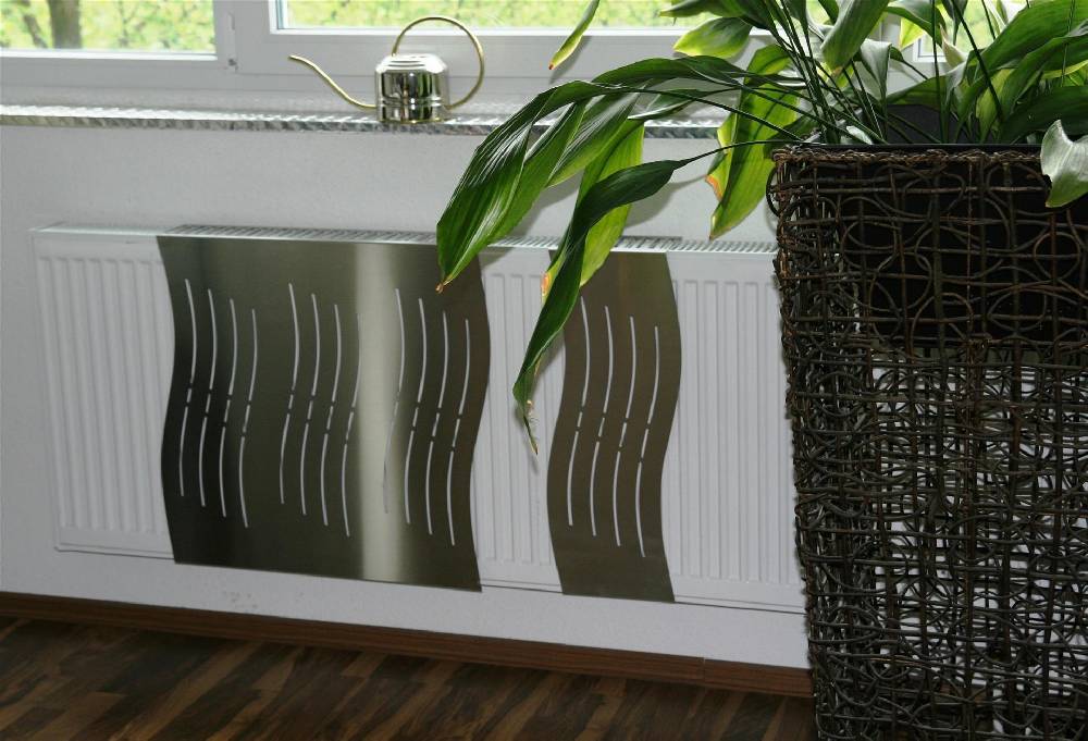 Szagato Heizkörperverkleidung Edelstahl 60 x 60cm Design Wave (SET = 2 Stück) SZAGATO Heizungsverkleidung Verkleidung Heizkörper Abdeckung für Heizkörper