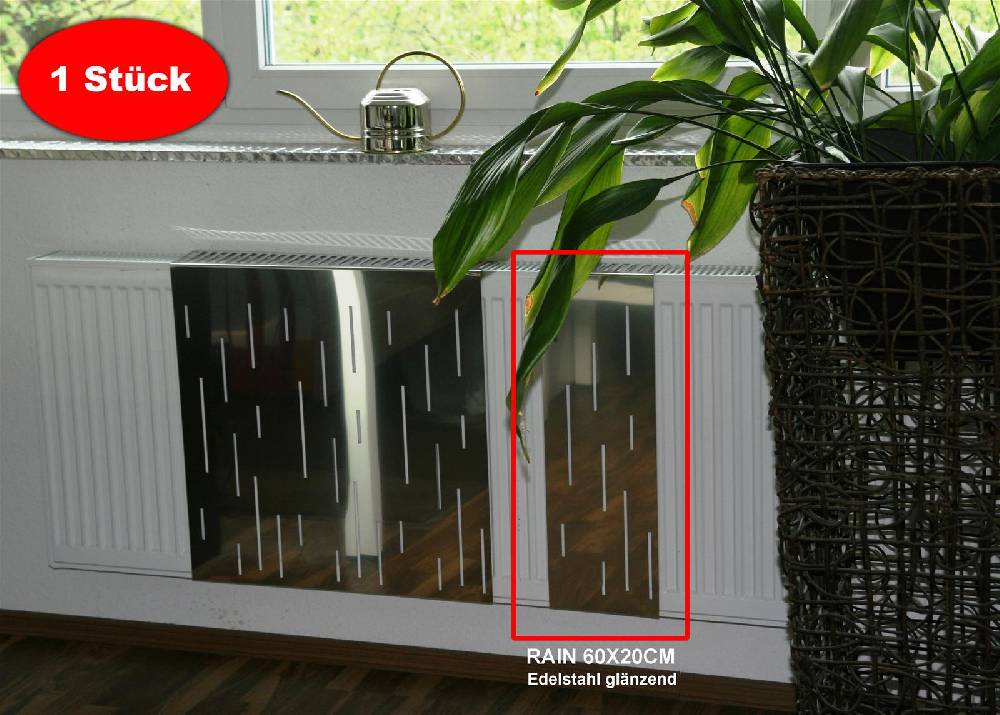 Szagato Heizkörperverkleidung Edelstahl glänzend 60 x 20cm Design Rain (1 Stück) SZAGATO Heizungsverkleidung Verkleidung Heizkörper Abdeckung für Heizkörper Vatertagsangebot