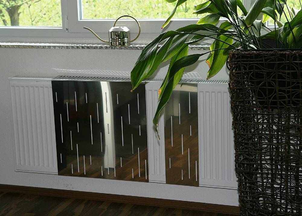 Szagato Heizkörperverkleidung Edelstahl glänzend 60 x 60cm Design Rain (1 Stück) SZAGATO Heizungsverkleidung Verkleidung Heizkörper Abdeckung für Heizkörper