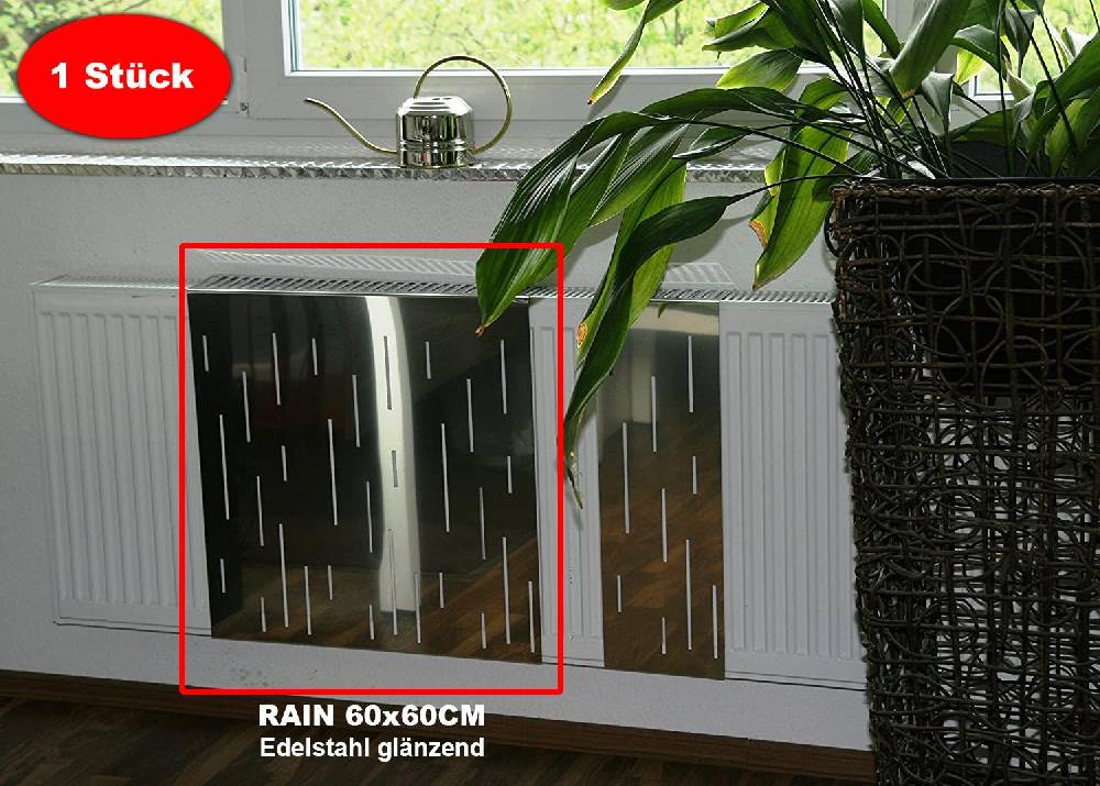 Szagato Heizkörperverkleidung Edelstahl glänzend 60 x 60cm Design Rain (1 Stück) SZAGATO Heizungsverkleidung Verkleidung Heizkörper Abdeckung für Heizkörper Valentinstagsangebot