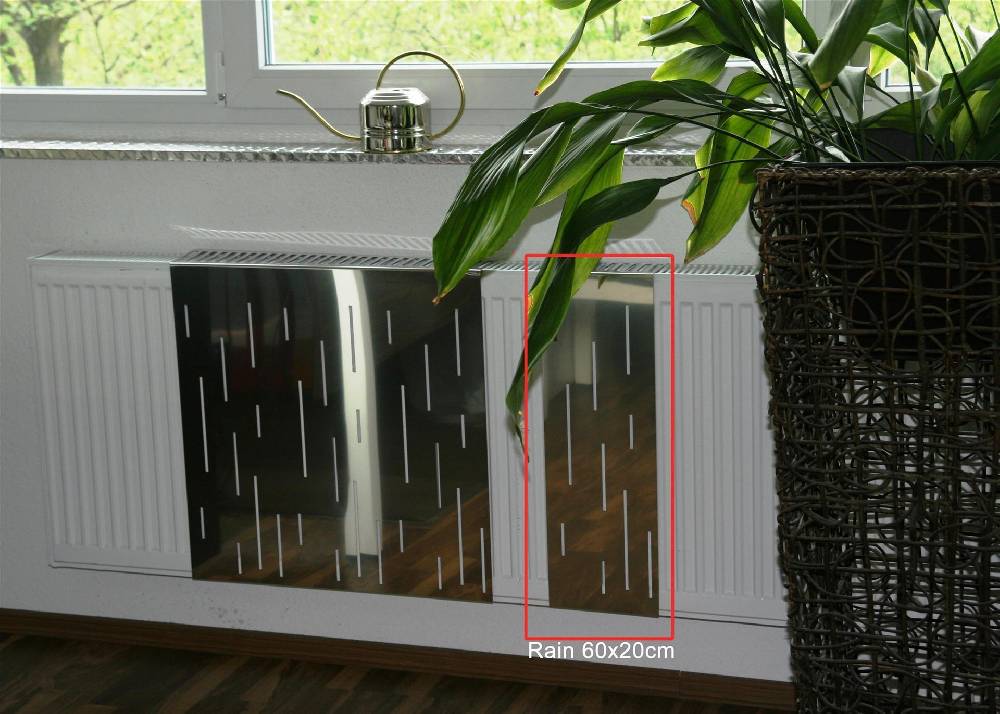 Szagato Heizkörperverkleidung Edelstahl glänzend 60x 20cm Design Rain SET=3 Stück SZAGATO Heizungsverkleidung Verkleidung Heizkörper Abdeckung für Heizkörper