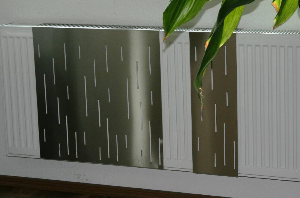 Szagato Heizkörperverkleidung Edelstahl matt 60 x 20cm Design Rain (SET=3 Stück) SZAGATO Heizungsverkleidung Verkleidung Heizkörper Abdeckung für Heizkörper
