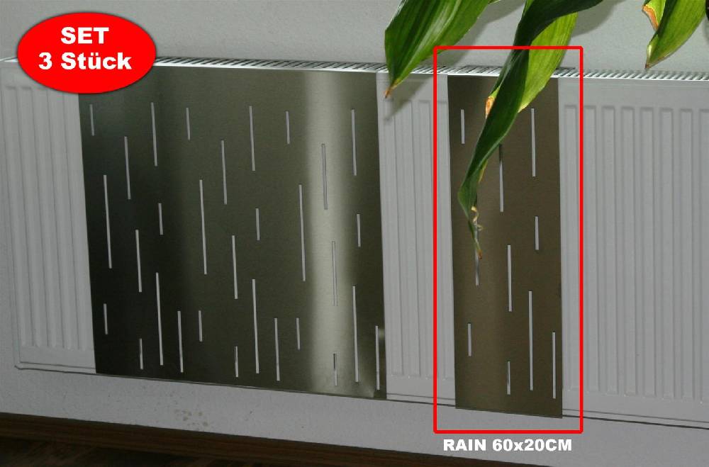 Szagato Heizkörperverkleidung Edelstahl matt 60 x 20cm Design Rain (SET=3 Stück) SZAGATO Heizungsverkleidung Verkleidung Heizkörper Abdeckung für Heizkörper Top Angebot