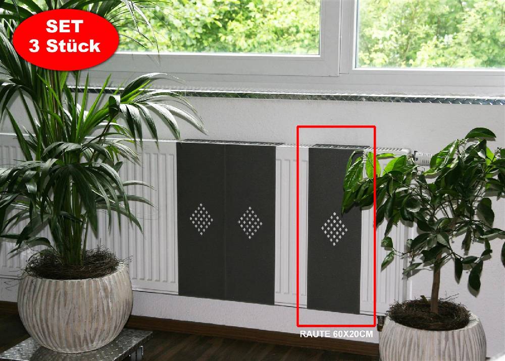 Szagato Heizkörperverkleidung 60 x 20cm Design Raute anthrazit (SET= 3 Stück) SZAGATO Heizungsverkleidung Verkleidung Heizkörper Abdeckung für Heizkörper Exklusive Angebote