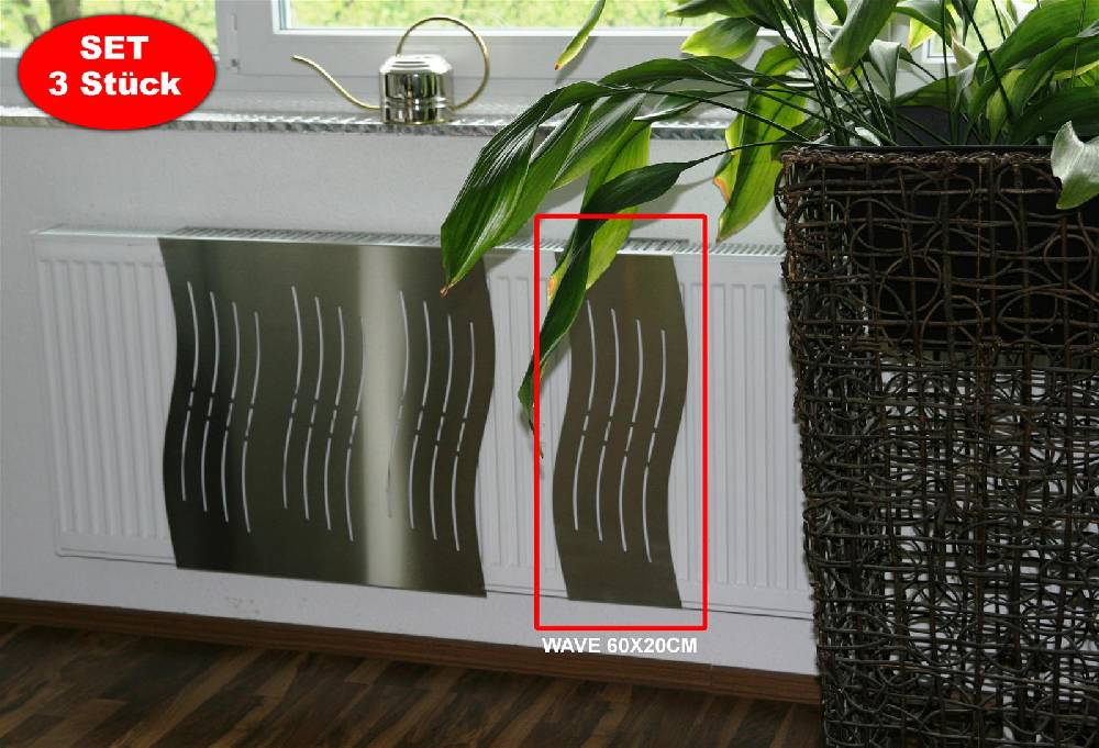 Szagato Heizkörperverkleidung 60 x 20cm Design Wave Edelstahl (SET=3 Stück) SZAGATO Heizungsverkleidung Verkleidung Heizkörper Abdeckung für Heizkörper Bestseller