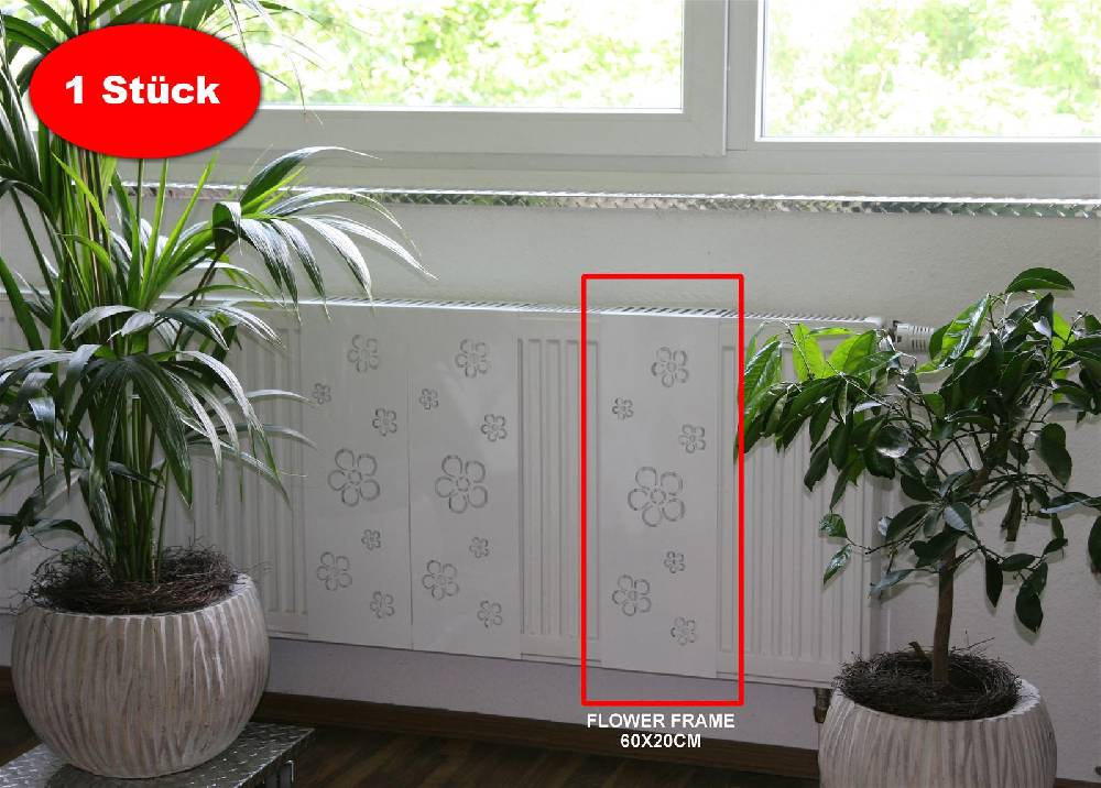 Szagato Heizkörperverkleidung 60 x 20cm Flower Frame weiß (1 Stück) SZAGATO Heizungsverkleidung Verkleidung Heizkörper Abdeckung Heizkörper Heizungsabdeckung Saisonale Angebote