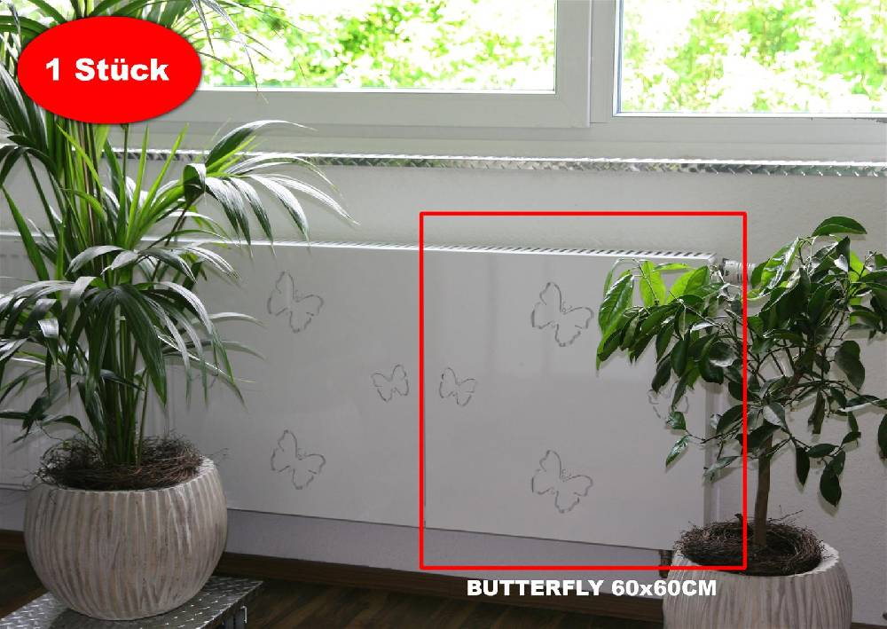 Szagato Heizkörperverkleidung 60 x 60cm Butterfly weiß (1 Stück) SZAGATO Heizungsverkleidung Verkleidung Heizkörper Abdeckung Heizkörper Heizungsabdeckung Sonderangebote