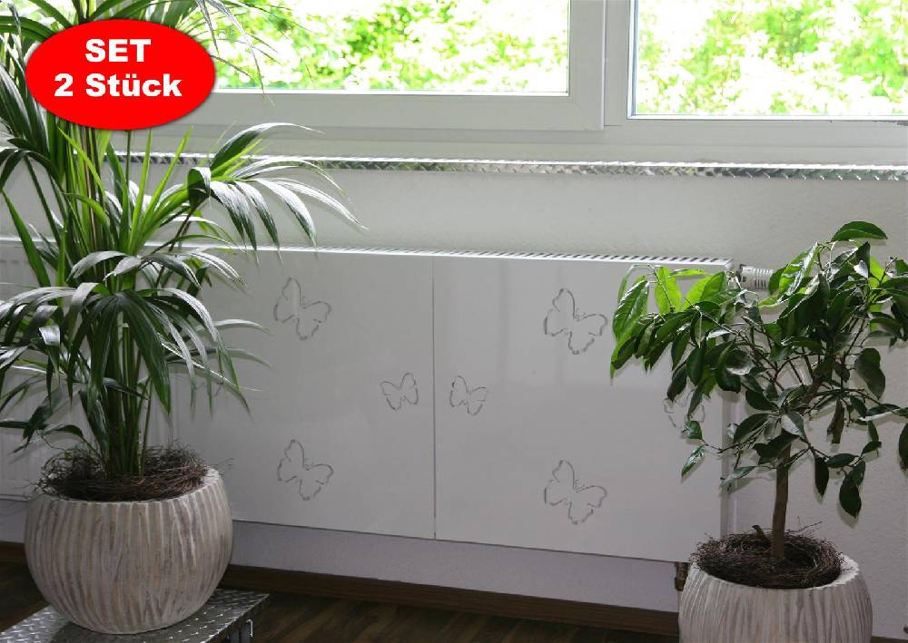 Szagato Heizkörperverkleidung 60 x 60cm Design Butterfly weiß (SET= 2 Stück) SZAGATO Heizungsverkleidung Verkleidung Heizkörper Abdeckung für Heizkörper Riesige Ersparnisse