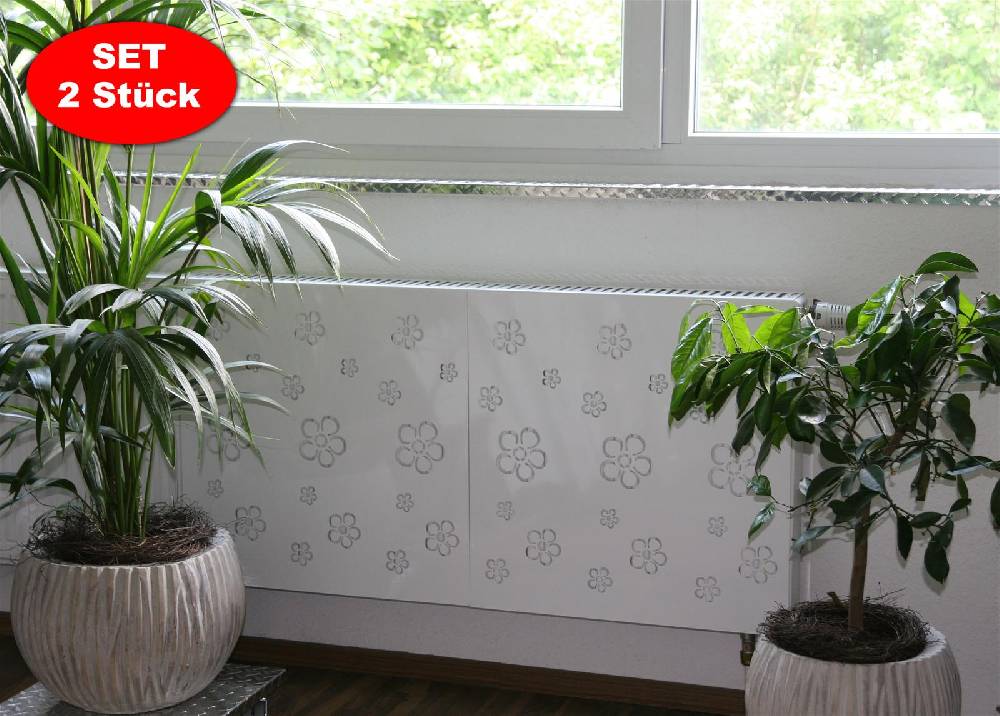 Szagato Heizkörperverkleidung 60 x 60cm Design Flower Frame weiß (SET=2 Stück) SZAGATO Heizungsverkleidung Verkleidung Heizkörper Abdeckung für Heizkörper VIP-Rabatte