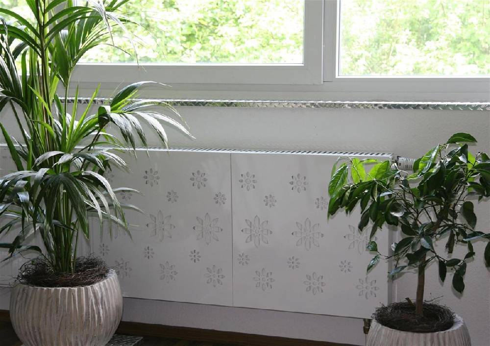 Szagato Heizkörperverkleidung 60 x 60cm Design Flower weiß (SET=2 Stück) SZAGATO Heizungsverkleidung Verkleidung Heizkörper Abdeckung für Heizkörper