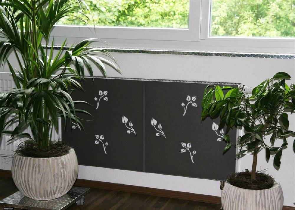 Szagato Heizkörperverkleidung 60 x 60cm Design Leaves silber (SET= 2 Stück) SZAGATO Heizungsverkleidung Verkleidung Heizkörper Abdeckung für Heizkörper