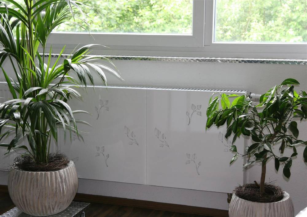 Szagato Heizkörperverkleidung 60 x 60cm Design Leaves weiß (SET= 2 Stück) SZAGATO Heizungsverkleidung Verkleidung Heizkörper Abdeckung für Heizkörper