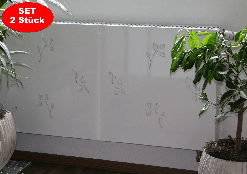 Szagato Heizkörperverkleidung 60 x 60cm Design Leaves weiß (SET= 2 Stück) SZAGATO Heizungsverkleidung Verkleidung Heizkörper Abdeckung für Heizkörper Wochenangebot