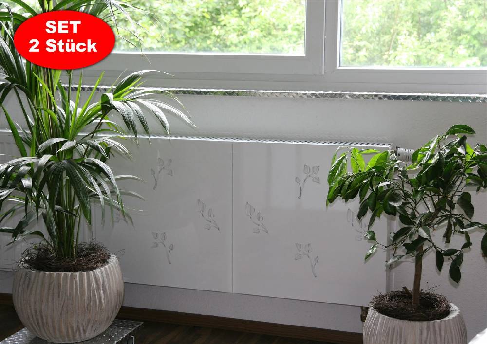 Szagato Heizkörperverkleidung 60 x 60cm Design Leaves weiß (SET= 2 Stück) SZAGATO Heizungsverkleidung Verkleidung Heizkörper Abdeckung für Heizkörper Wochenangebot