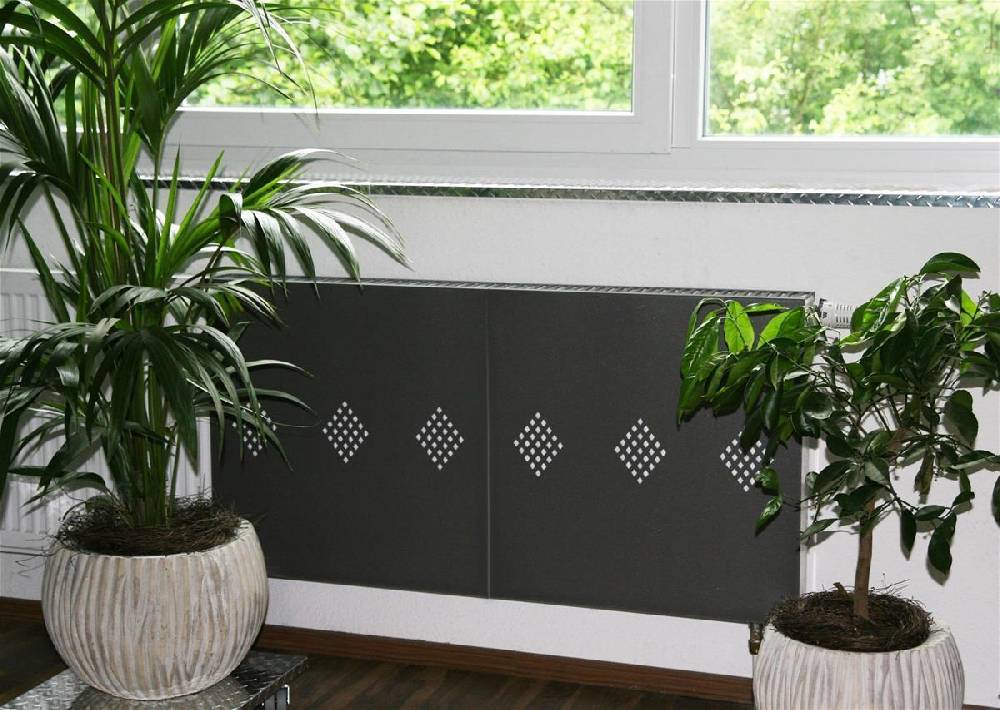 Szagato Heizkörperverkleidung 60 x 60cm Design Raute antharzit (SET= 2 Stück) SZAGATO Heizungsverkleidung Verkleidung Heizkörper Abdeckung für Heizkörper