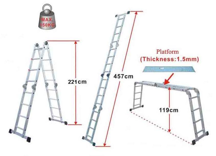 Szagato Mehrzweckleiter 4x4 Stufen 460cm ALU SZAGATO Arbeitsleiter ALU Multifunktions-Leiter Gelenkleiter 3in1 Mehrzweckleiter Vielzweckleiter 50% Rabatt für begrenzte Zeit