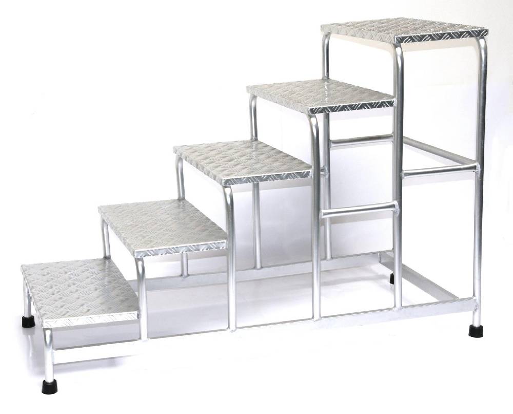 Szagato Podesttreppe ALU 5-stufig HxBxT 96x61x149cm SZAGATO mobiler Montagetritt ALU Montagetritte mit Plattform Stufentritt tragbare Treppe Treppenleiter