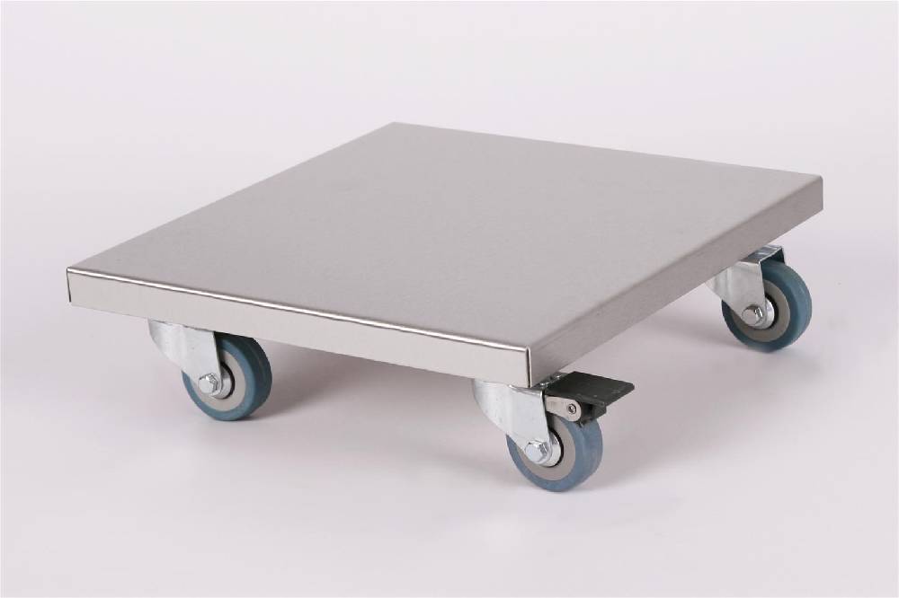 Szagato Rollbrett Pflanzenroller 30x30cm Edelstahl 150kg PU-Rolle + Bremse SZAGATO Made in Germany Blumenuntersetzer Möbelroller Outdoor Blumenroller