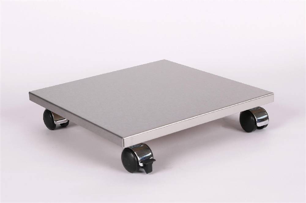 Szagato Rollbrett Pflanzenroller 40x40cm Edelstahl 120kg Chromrollen + Bremse SZAGATO Made in Germany Blumenuntersetzer Möbelroller Outdoor Blumenroller