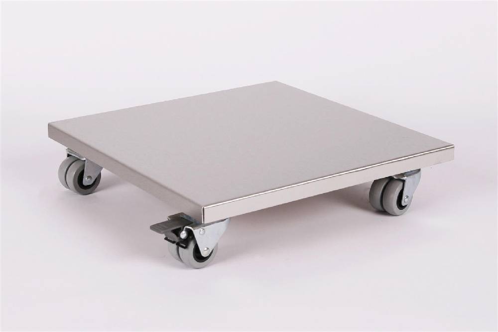 Szagato Rollbrett Pflanzenroller 40x40cm Edelstahl 300kg Doppelrollen + Bremse SZAGATO Made in Germany Blumenuntersetzer Möbelroller Outdoor Blumenroller