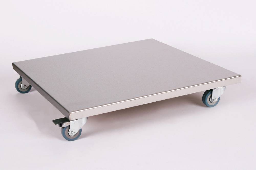 Szagato Rollbrett Pflanzenroller 50x50cm Edelstahl 150kg PU-Rolle + Bremse SZAGATO Made in Germany Blumenuntersetzer Möbelroller Blumenroller Transportroller Speichern exportieren