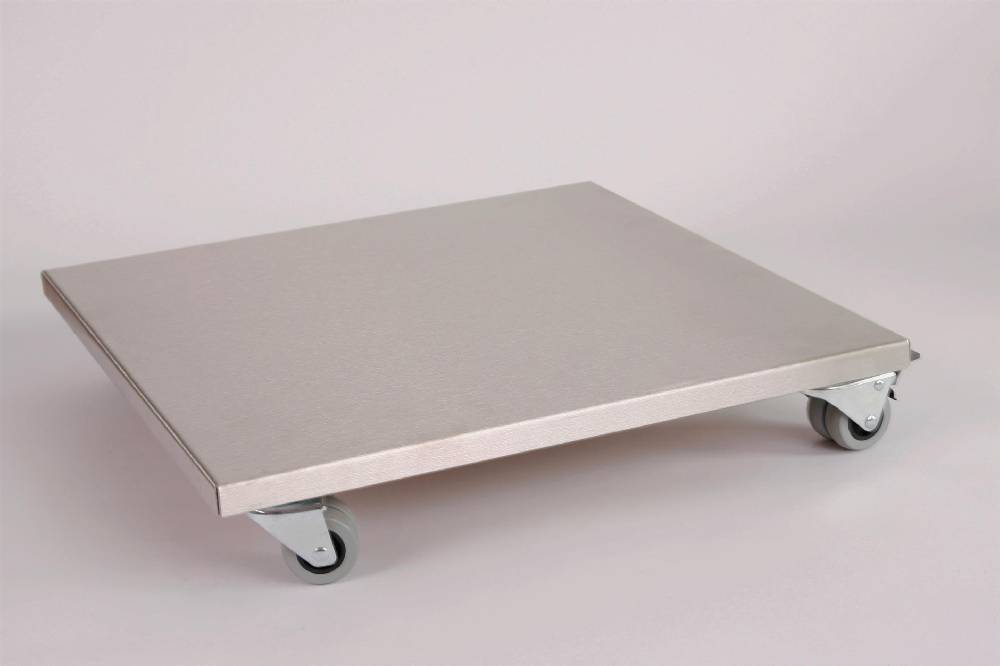 Szagato Rollbrett Pflanzenroller 50x50cm Edelstahl 300kg Doppelrollen + Bremse SZAGATO Made in Germany Blumenuntersetzer Möbelroller Outdoor Blumenroller Im Verkauf