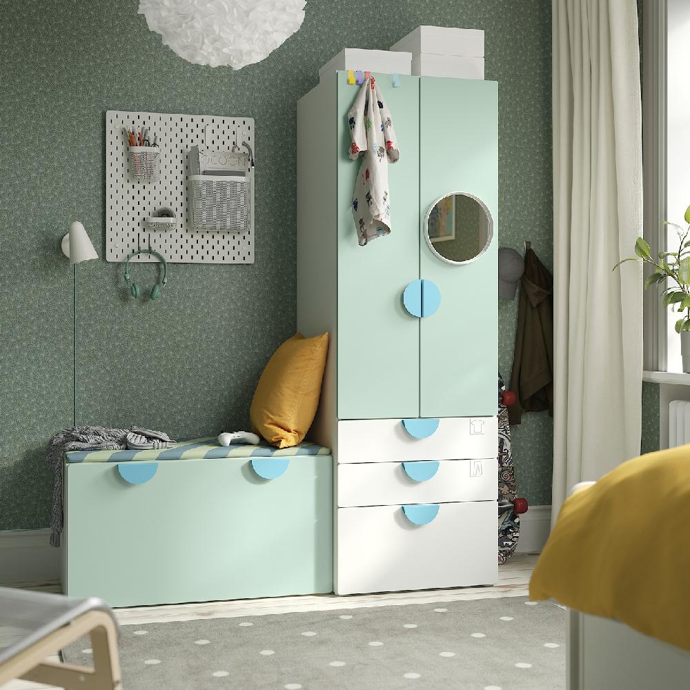 IKEA SMÅSTAD / PLATSA Aufbewahrungskombi weiß hellgrün/mit Bank 150x57x181 cm VIP-Rabatte