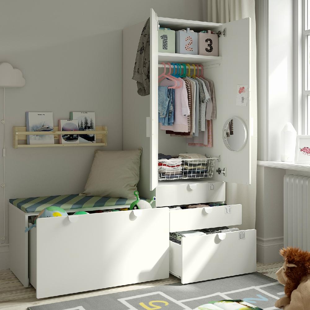 IKEA SMÅSTAD / PLATSA Aufbewahrungskombi weiß hellgrün/mit Bank 150x57x181 cm VIP-Rabatte