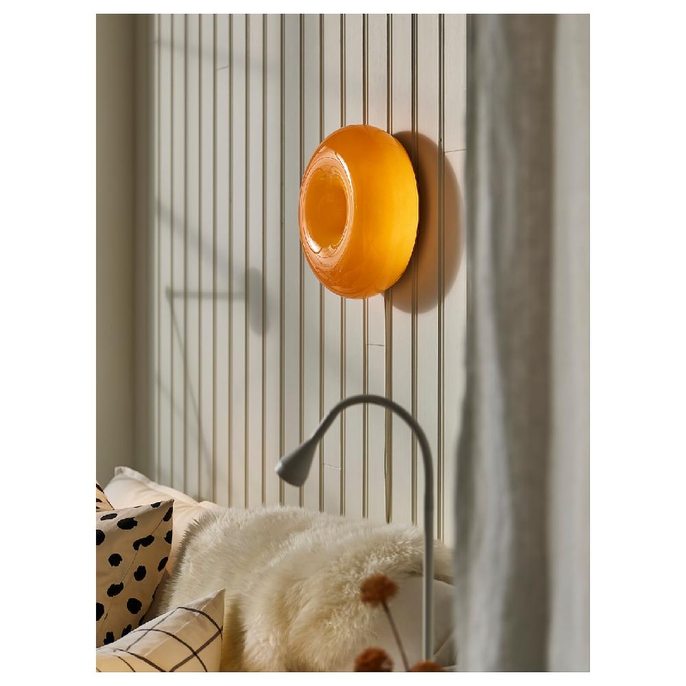 IKEA VARMBLIXT Tisch-/Wandleuchte LED orange Glas/rund 30 cm Discount Store für neue Produkte