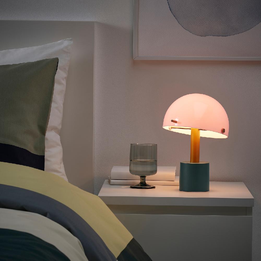 IKEA NÖDMAST Leuchte tragbar + battbetr. LED hellrosa/dunkel graugrün 26 cm Im Verkauf