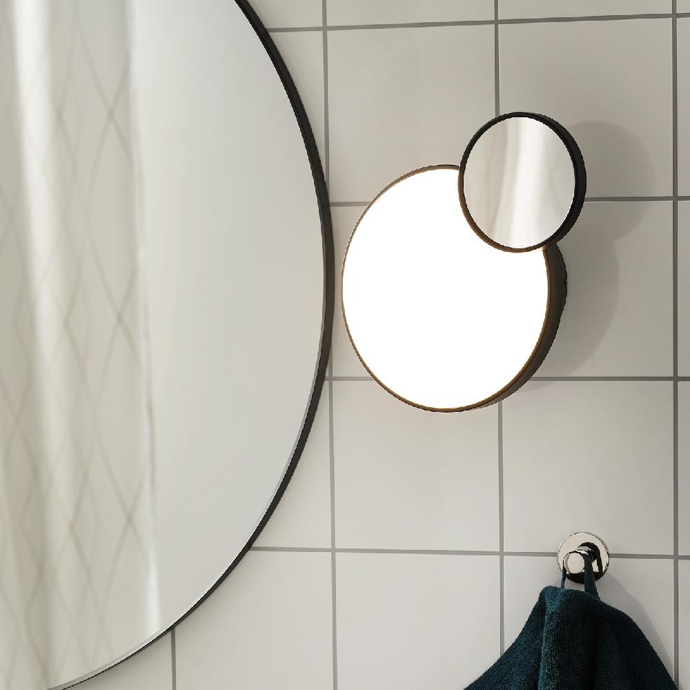 IKEA KABOMBA Wandleuchte mit Spiegel LED dimmbar mattiert/schwarz 20 cm Wochenangebot