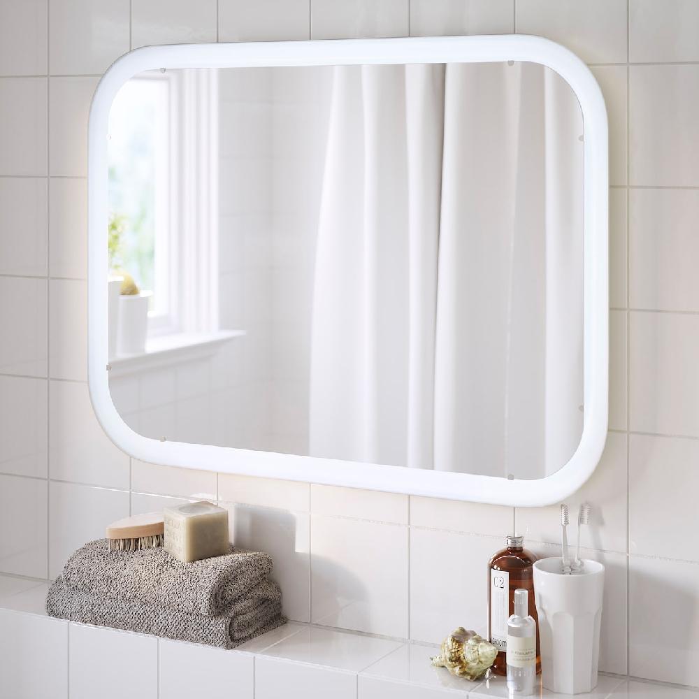 IKEA STORJORM Spiegel mit Beleuchtung weiß 80x60 cm Begrenzte Freigabe