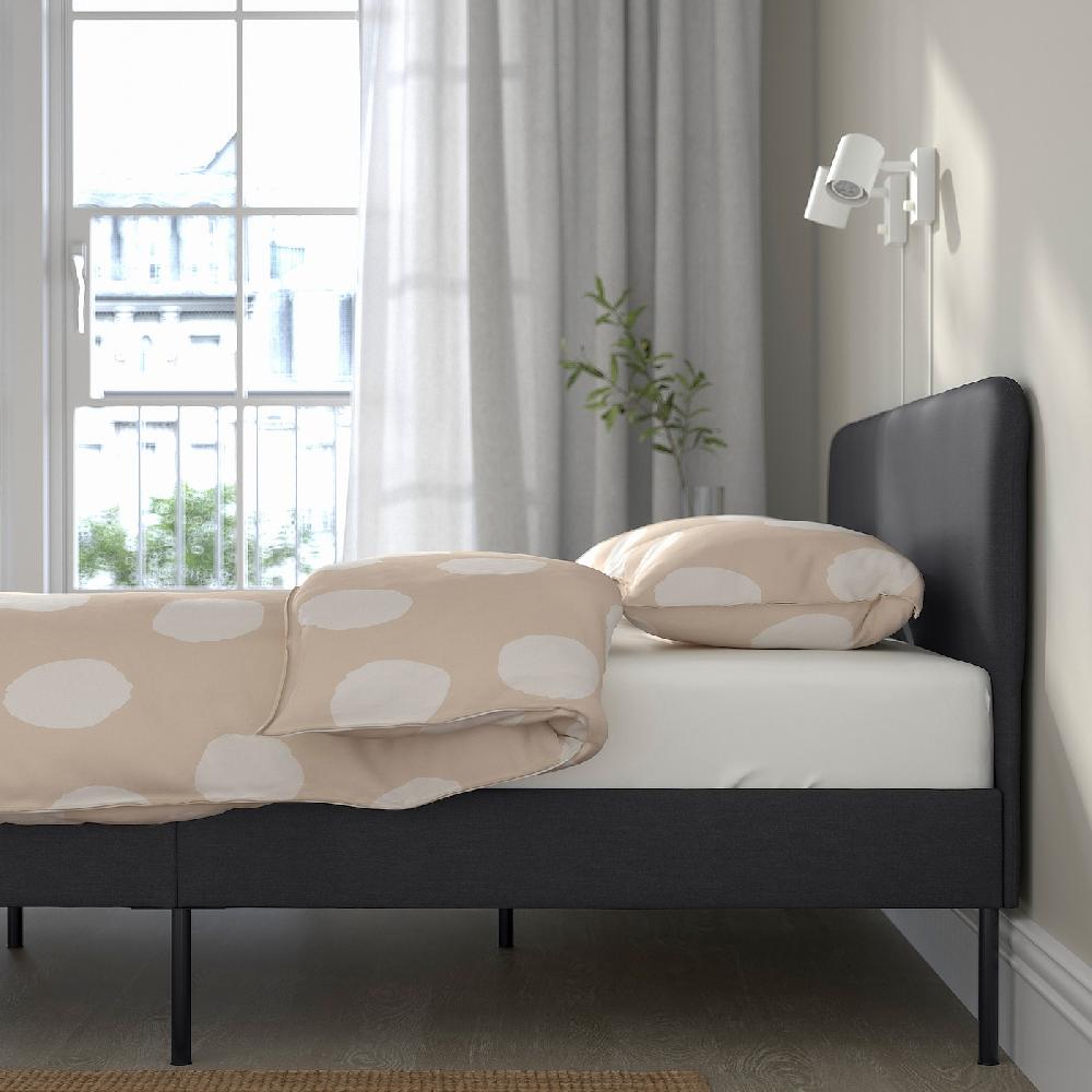 IKEA SLATTUM Bettgestell gepolstert Vissle dunkelgrau 140x200 cm 2025