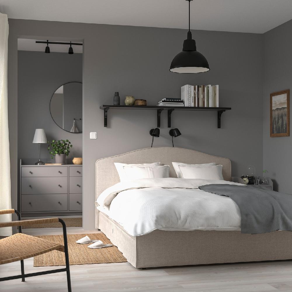 IKEA RAMNEFJÄLL Bettgestell gepolstert Kilanda hellbeige/Luröy 140x200 cm Online