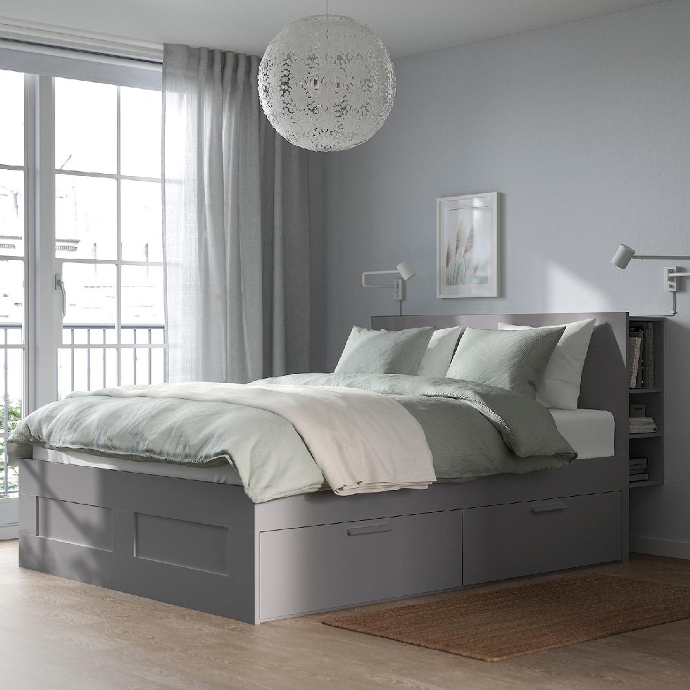IKEA BRIMNES Bettgestell Kopfteil und Schublade grau 140x200 cm Outlet