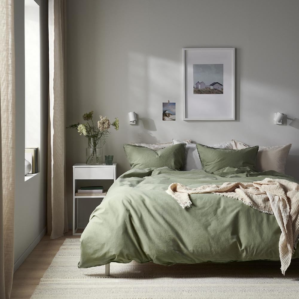 IKEA ÄNGSLILJA Bettwäsche-Set 2-teilig graugrün 140x200/80x80 cm Flash Sale