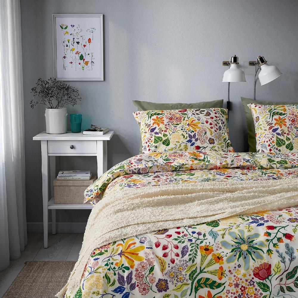 IKEA STRANDLUMMER Bettwäsche-Set 2-teilig bunt/Blumenmuster 140x200/80x80 cm Online Shopping