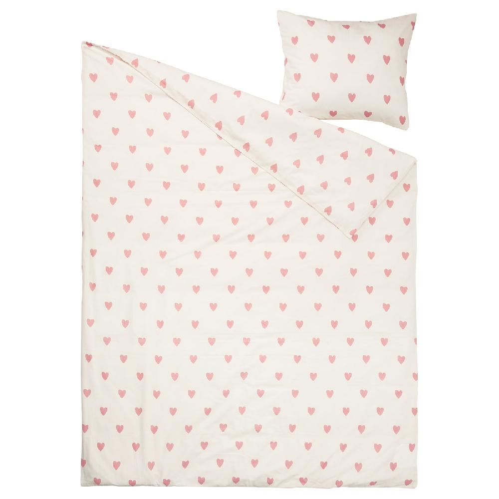 IKEA BARNDRÖM Bettwäsche-Set 2-teilig Herzmuster weiß/rosa 140x200/80x80 cm Saisonschlussverkauf