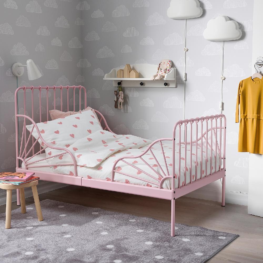 IKEA BARNDRÖM Bettwäsche-Set 2-teilig Herzmuster weiß/rosa 140x200/80x80 cm Saisonschlussverkauf