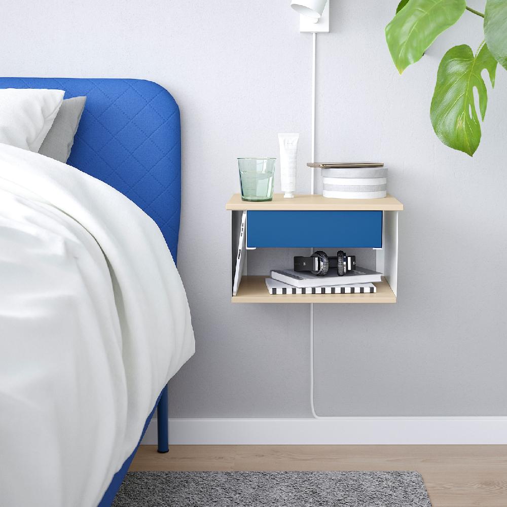 IKEA STOMSÖ Ablagetisch zur Wandmontage Birkenachbildung weiß/blau 36x29x20 cm Zeitlich begrenztes Angebot