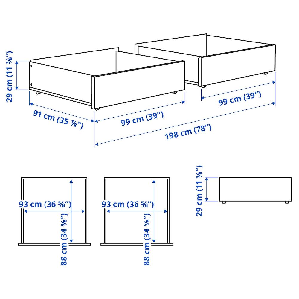 IKEA SMYGA Bettkasten hellgrau 99x91x29 cm Blitzverkäufe